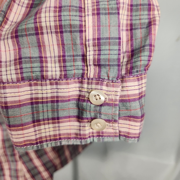 Route 66 Multi Plaid Pink Lace Shoulders Long Sleeve Button Down Top Sz XLarge - Picture 5 of 10